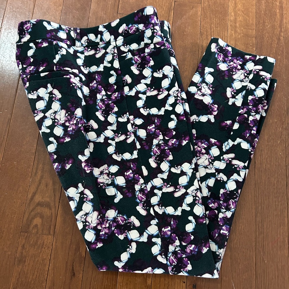 Floral Print Pants in Hunter Green and Purple